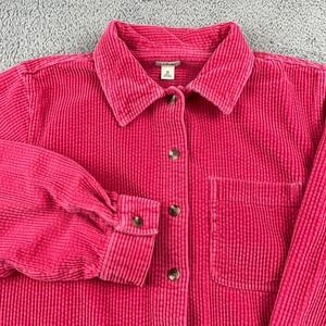 LL Bean Shirt Womens Medium Pink Wide Wale Corduroy Relaxed Cotton Button Up